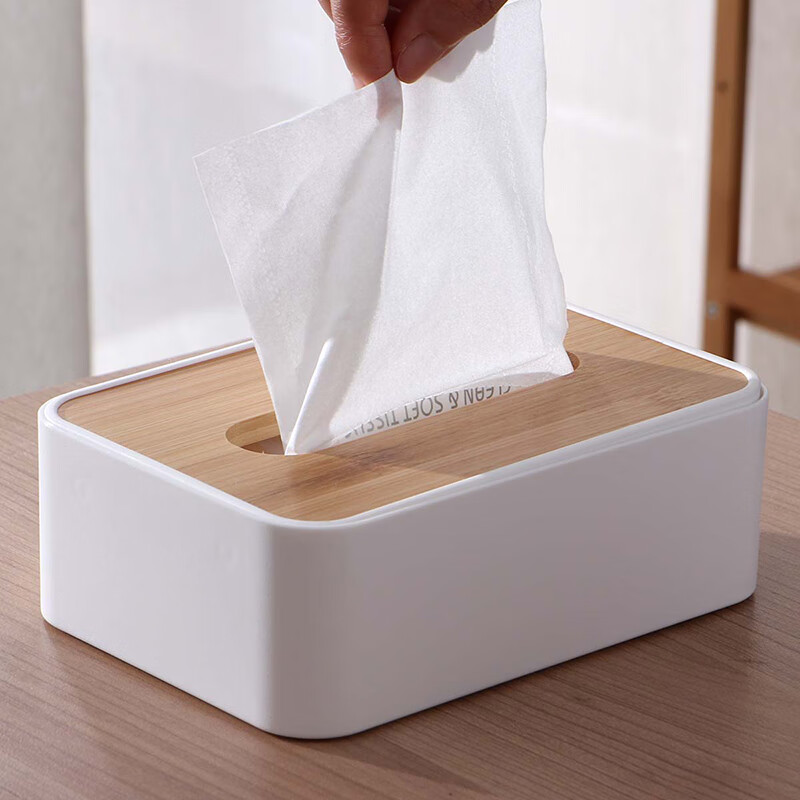 Ourunzhe Tissue Box, Living Room Tissue Holder, Coffee Table Storage Box, Height Adjustable Paper Dispenser, Bamboo Lid, Bathroom Tissue Holder