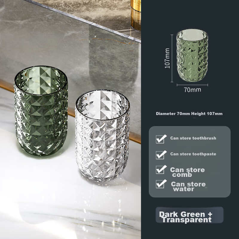 Jingxin 2-Pack Toiletry Cups, Simple And Stylish Toothbrush Cups for Adults, Home Use Toothbrush Holder, Student And Couple Toiletry Cups, Green + Transparent