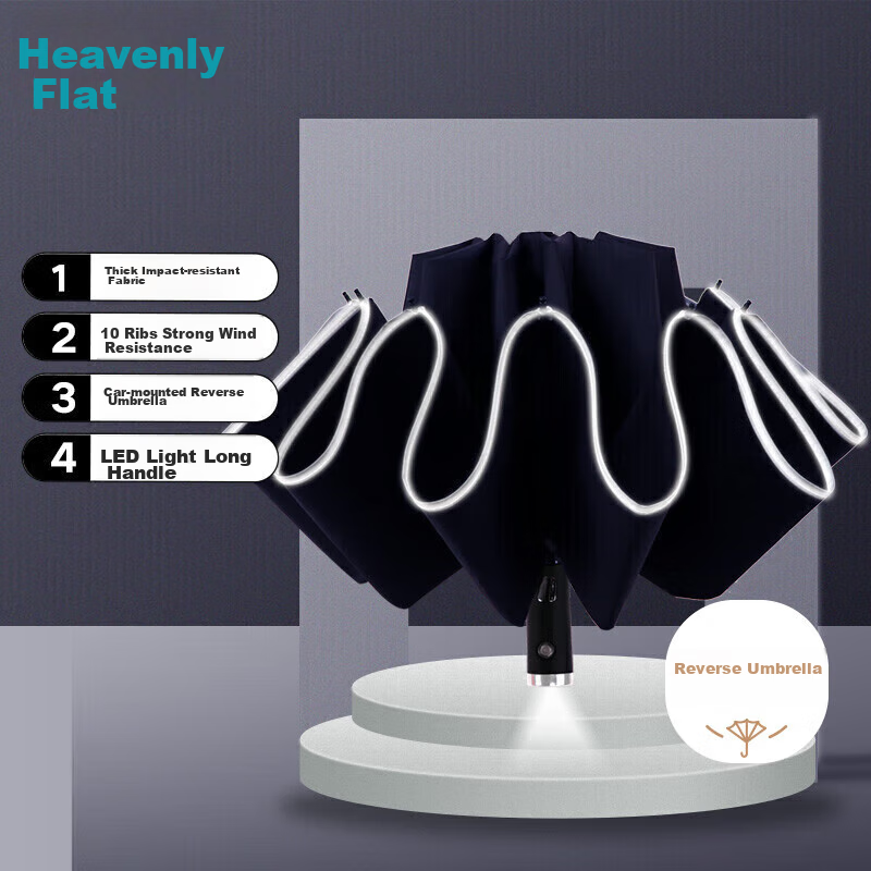 Paradise Automatic Folding Umbrella, 10 Ribs, Extra Large And Reinforced, Self-Opening And Closing, Sun Protection, Deep Navy Blue