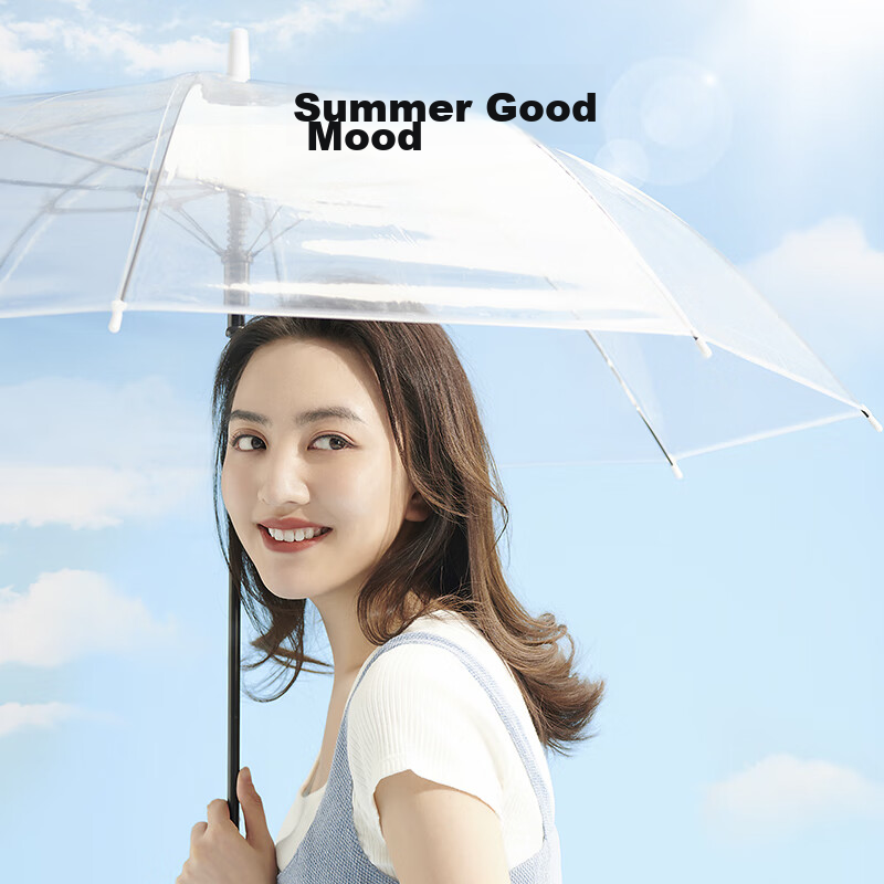 Jingzao Transparent Umbrella, Automatic Large Long Handle Straight Pole Simple Solid Color Adult Portable 23-Inch Straight Bone Umbrella