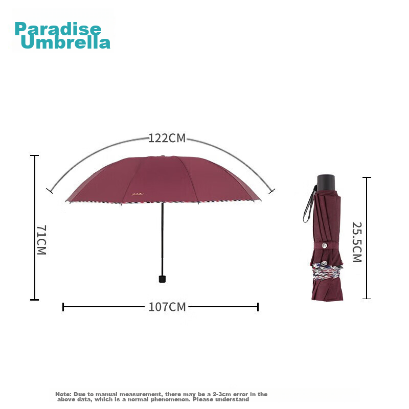 Paradise Large Folding Umbrella, Dual-Use for Rain And Shine, Business Umbrella with 10 Ribs, Large Umbrella for Men And Women, Dark Purple