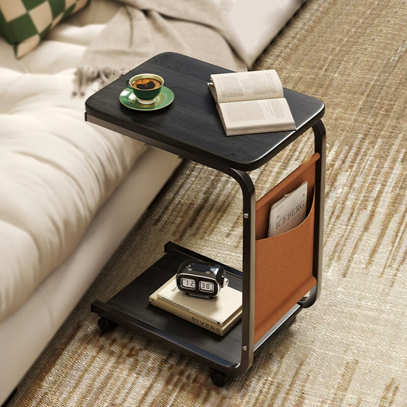 L&S LIFE AND SEASON Mobile Coffee Table Simple Small Cart Sofa Side Table J107 Black Wheel