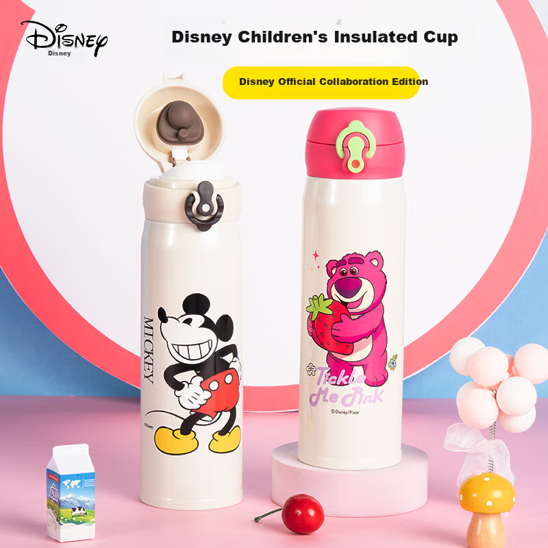 Disney Insulated Water Bottle for Children, Food-Grade Stainless Steel Direct Drinking Cup, Large Capacity Water Bottle for Elementary School Students, Specialized Water Bottle for School Use