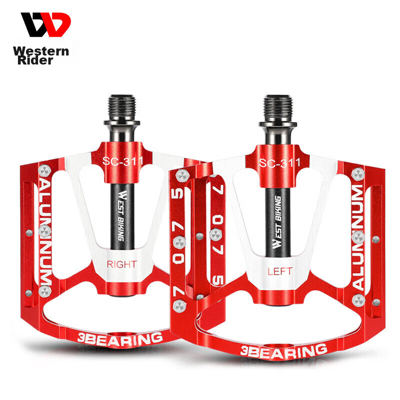 WestBiking Sanpeilin Bicycle Pedals, Aluminum Alloy Mountain Bike Universal Bearing Pedals, Road Bike Accessories, Red