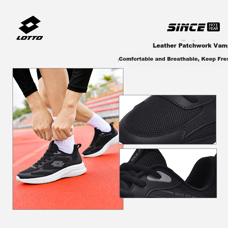 LOTTO Men's Shoes, Summer Mesh Breathable Running Shoes, Lightweight Soft-Soled Casual Sneakers, Black/white, Size 39
