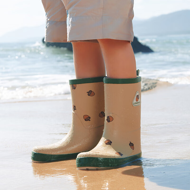 Lemonkid Children's Rain Boots, Boys And Girls Rubber Shoes, Non-Slip Waterproof Shoes, Big Kids Elementary School Students Rain Boots, Hazelnut Latte, Size 35