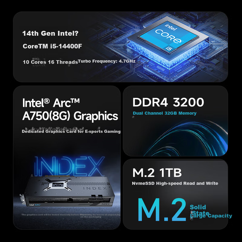 Coocaa Skyworth &Intel Subsidized 20% Graphics Card Gaming Desktop Computer (14th Gen I5-14400F, 32GB RAM + 1TB Storage, A750-8G Graphics Card, Performance Comparable to RTX3060)