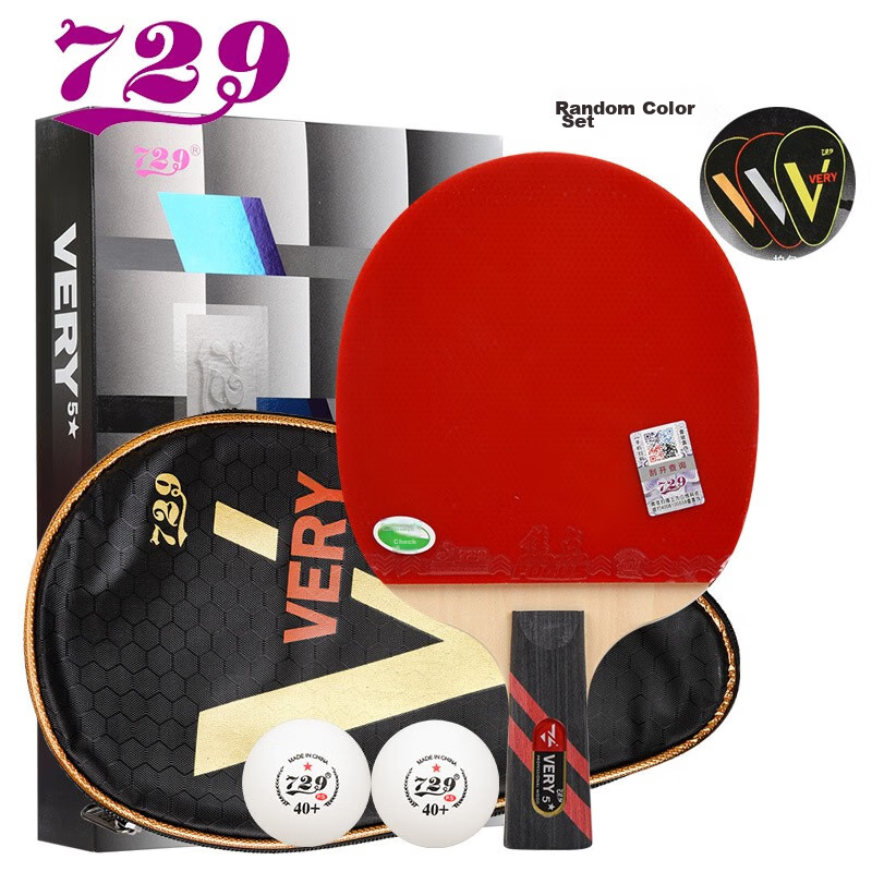 729 Table Tennis Racket Straight Handle, 5-Star Very Pure Wood Ping Pong Paddle, Short Handle