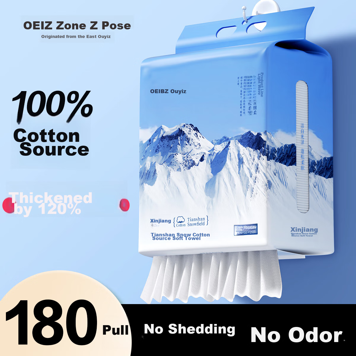 Oeiez Medical-Grade Face Towels, Hanging Soft Cotton Wipes, Thickened Large Size, 100% Cotton, Pull-Out Style Face Wipes, 180 Sheets