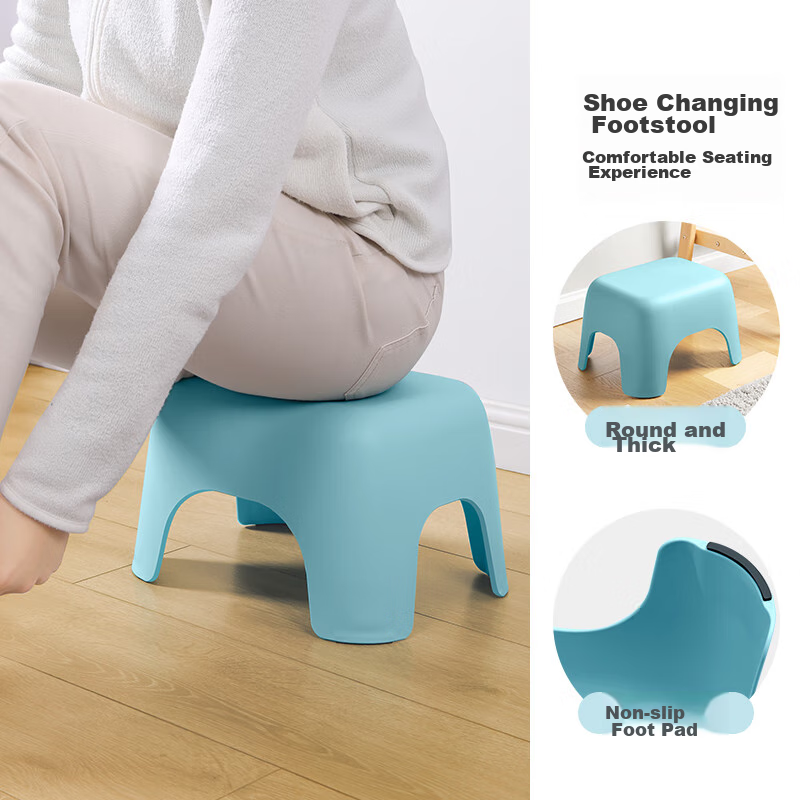 Meili Ya Plastic Household Small Stool, Thickened Non-Slip Low Stool, Children's Bathroom Bathing And Shoe Changing Stool, Blue, 1 Piece