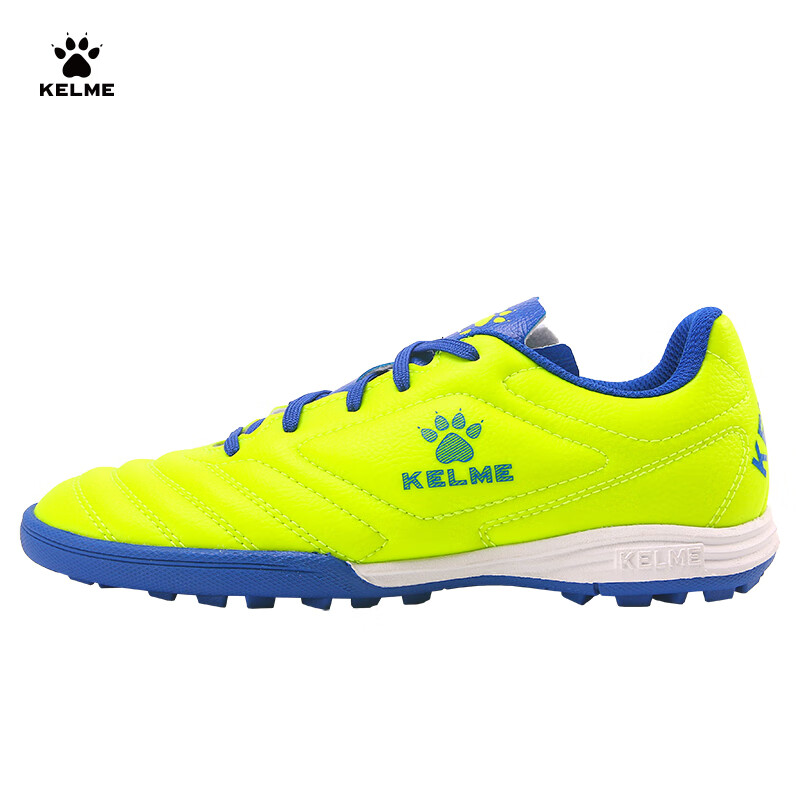 KELME Soccer Shoes for Men And Youth, Competition TF Turf Cleats, Breathable Non-Slip Football Boots for Students, Fluorescent Yellow/royal Blue, Size 32
