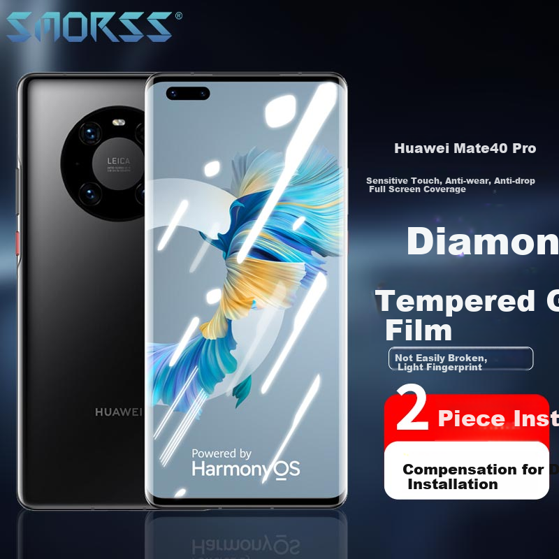 Smorss [2-pack] Tempered Glass Screen Protector for Huawei Mate 40 Pro/Pro+ Mate 40 E Pro/40 RS Porsche 5G Full Coverage Curved Film High Definition Anti-drop