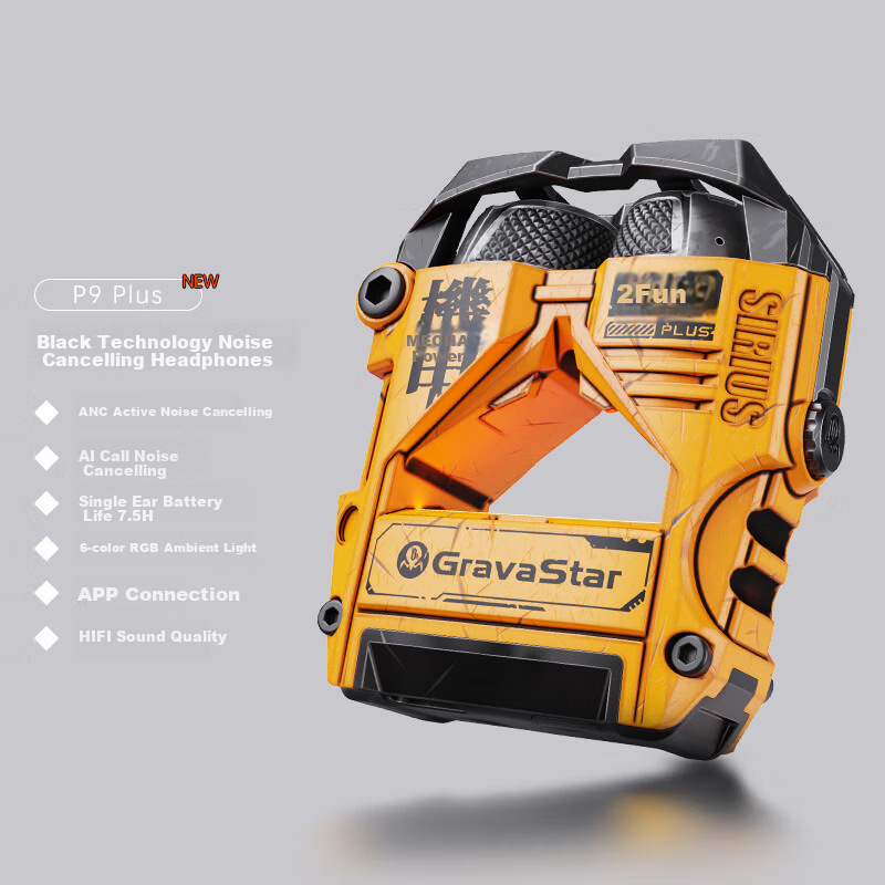 GravaStar P9plus Battle-Damaged Yellow True Wireless Bluetooth Earbuds In-Ear Call Noise Cancelling Compatible with Apple Huawei Xiaomi for Men Women Friends Birthday Hardcore Gift