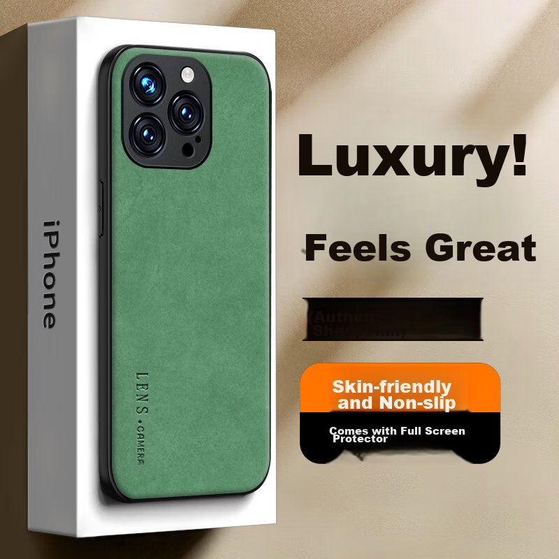 Shiyong IPhone 14 Pro Case, IPhone 14 Pro Protective Cover, Full Lens Protection, Silicone Soft Edge, Shockproof, Ultra-Thin, Simple And Stylish Leather Texture Case for Men And Women, Dark Night Gree