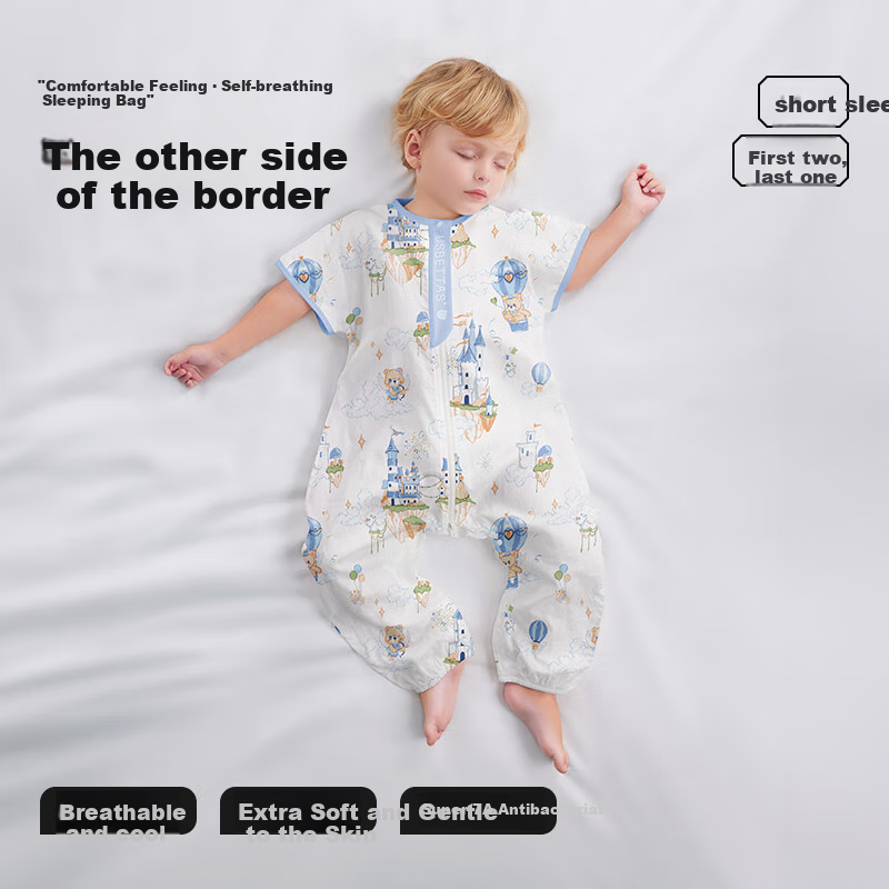 Beipesi Baby Summer Mesh Gauze Sleeping Bag Baby Anti-startle Children's Anti-kick Sleeping Bag One-piece Pajamas Front 2 Back 1 Side S