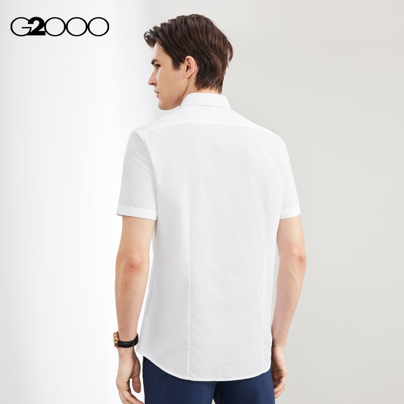 G2000 Mall Matching Cotton Blend Comfortable Skin-Friendly Textured Short-Sleeve Shirt, White, L/07